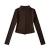 Fabricante mayorista de ropa para mujer transfronteriza 2026 cárdigan térmico de ajuste slim con cuello alto y cremallera y conjunto de pantalones de microcampana hasta el suelo