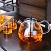Filtração de separação de chá e água bule rechonchudo conjunto de bule de vidro espesso bule de fervura bule transparente de flor e fruta