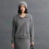 Cardigan de Malha Feminino com Gola Polo de Cashmere Moda Casual Elegante Solto Outono e Inverno Novo Versátil Jaqueta Suave