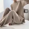 Moda Otoñal Socialité Estilo Pequeña Fragancia Profesional Estilo Hong Kong Traje de Dos Piezas para Mujer Retro Chic Suéter de Punto Pantalones de Pierna Ancha