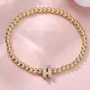 Pulsera Rongxing Transfronteriza de Zirconio Completo con 26 Letras Inglesas, Globo Burbuja, DIY, Pulsera Elástica de Cuentas de Cobre