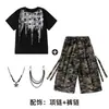 Roupas de Performance Infantil para Street Dance Hip-Hop Meninos e Meninas Conjunto de Shorts Camuflados Roupa de Performance de Dança Hip-Hop Cool e na Moda para Crianças