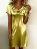 Vestido de Moda de Color Sólido con Cuello de Pico y Textura Metálica de Manga Corta, Nuevo Transfronterizo Primavera/Verano para Mujer, Estación Independiente de Amazon 2026