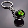 Chaveiro de Trevo de Quatro Folhas Fluorescente, Chaveiro de Bola de Cristal Brilhante da Sorte, Chaveiro Grande de Cristal de Trevo de Quatro Folhas Giratório