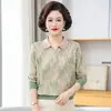 Suéter de Tricô Fashionável de Caimento Solto com Gola Reversível e Manga Longa para Mulheres de Meia-Idade e Idosas, Novo Top Estiloso Estampado 2026