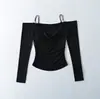 Ropa de Mujer al por Mayor Transfronteriza Estilo Europeo y Americano Conjunto de Dos Piezas: Top Tubo + Top de Tirantes Off-Shoulder de Manga Larga