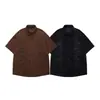Camisa Casual Cool Estilo Americano Bordado Floral Modelagem Solta Cool Unissex Manga Curta Camisa de Veludo Cotelê Tendência para Adolescentes