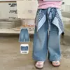 Açúcar de pera roupas infantis calça de menina outono casual babador removível jeans infantil calça de perna larga calça comprida para bebê menina