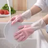 Luvas transparentes brancas de duas cores luvas para lavar louça feminina cozinha fada látex lavar roupas à prova d'água plástico borracha tarefas domésticas lavar louça