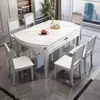 Mesa y Sillas de Comedor de Lujo Ligero de Placa de Roca y Madera Maciza Combinación para Hogar Apartamento Pequeño Mesa Cuadrada Redonda Retráctil Mesa de Comedor Plegable Moderna Simple