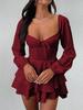 Vestido Estilo Europeo y Americano 2025 Nuevo Vestido Elegante y Grácil con Cordón en la Espalda y Manga Larga para Mujer Mono Anti-Exposición