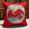 Cojín Rojo de Boda Decoración Festiva China Almohada de Respaldo Funda de Algodón para Sofá Cojín Sala de Estar Cama Hogar Relleno de Almohada