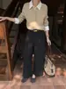 ICCIICC Pantalones Rectos de Lana Estilo Minimalista Old Money Otoño Invierno Pantalones Casuales de Traje de Nueve Puntos Petite para Viajar 3014
