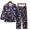 Pijama de Algodón y Seda para Mujeres de Mediana Edad y Mayores, Conjunto de Dos Piezas de Manga Larga y Pantalón Largo para Primavera y Verano, Ropa de Casa de Algodón y Seda para Madres de Mediana Edad para Usar como Exterior