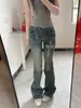 Jeans Feminino Retrô Street Rasgado Micro Flare Outono 2026 Calça Reta Magra Flare