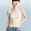 Camisola Caliente de Encaje Patchwork con Copas y Hermoso Diseño de Espalda para Mujer, Nuevo Estilo Verano 2026, Adecuada para Ir al Trabajo y Usar Afuera, Top Interior de Color Sólido