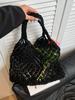 Bolso de Playa Calado Tejido con Cuerda de Algodón para Mujer 2025 Nuevo Verano Popular Bolso de Paja Bolso Tote de Hombro de Gran Capacidad