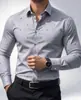 Camisa de Manga Larga con Estampado Pequeño Lavable Resistente a las Arrugas Corte Ajustado Camisa de Vestir Versátil para Viaje de Negocios Casual Banquete