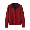 Otoño e Invierno Nuevo 2026 Año Nuevo Suéter de Punto Color Vino Tinto para Mujer, Falso Dos Piezas, Cuello Solapa, Manga Larga, Corte Holgado, Adelgazante, Top Elegante