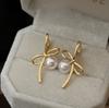 Pendientes de perlas con lazo para mujer, sencillos, a la moda, combinables, elegantes, de plata S925, con pasador, populares en Internet.