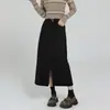 Popular Falda de Largo Medio con Control de Abdomen y Abertura Frontal, Diseño 2025 Azul Claro Botón Falda de Mezclilla Adelgazante para Mujer
