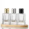 En Stock Transparente Cuadrada Exquisita Botella de Perfume de Vidrio de 50 ml, Botella de Vidrio de Fondo Grueso, Botella para Transferir Perfume, Botella con Atomizador de Presión