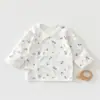 Ropa de bebé para primavera y otoño de 0 a 3 meses, 100% algodón, Camisa de manga larga ajustada de algodón puro, Clase A, Sin costuras, de atar por detrás