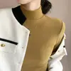 H319 Gola Redonda Outono e Inverno Gola Meia Alta Lã Felpada Base Camada Base Feminina com Lã Adicionada e Espessada Camisa Térmica de Gola Média Preto e Branco