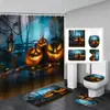 Cortina de Chuveiro Fantasma de Halloween Tapete de Banheiro Conjunto de Quatro Peças Série 3 Banheiro Divisória de Separação Seca e Úmida Cortina de Chuveiro Cortina de Chuveiro à Prova d'Água