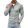 Suministro Transfronterizo de Amazon Camiseta de Manga Larga Ajustada de Seda de Leche para Hombre con Media Cremallera y Cuello Alto Pequeño Multicolor
