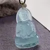 Jadeíta Azul Hielo Natural Grado A, Oro de 18 Quilates de Alta Gama Incrustado con Plata 925, Rodeado de Pedrería, Diseño Sencillo de Guanyin, Pieza Única