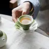 Posavasos de Cerámica Pintado a Mano con Diseños Pequeños de Mandarina Verde y Margarita, Set de Té Kung Fu de Estilo Chino para Uso Doméstico, Platillo Pequeño Resistente al Calor
