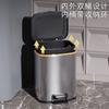 Cubo de basura de acero inoxidable operado con el pie para inodoro doméstico, baño, oficina, cubo simple de sonido ligero con cierre lento operado con el pie, doble capa