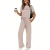 2026 Nuevo Conjunto de Ropa para Mujer de Primavera y Verano Europeo y Americano Amazon Wish Transfronterizo de Manga Corta Casual Pantalones Largos de Pierna Ancha para Mujer