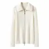 Suéter de Lã Heather Espessa Outono e Inverno Feminino Tricô Trançado Cardigã com Zíper Casaco Lapel Estilo Old Money Tricô Novo