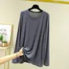 Camiseta de Manga Larga Modal para Hombre, Cuello Redondo, Capa Base, Pijama Delgado de Verano, Holgada, Casual, Tallas Grandes, Top para Casa