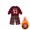 Conjunto Fashion de Calça Xadrez e Moletom Gola Redonda para Crianças, Roupa de Ano Novo para Meninos e Meninas, Conjunto de Duas Peças com Forro de Lã para Bebês e Crianças