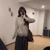 Camiseta de Tricô Longa com Renda Estilo Coreano e Gola Redonda para Mulheres, Nova Camada Base Casual Versátil Estilo Preguiçoso Outono e Inverno
