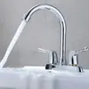 Grifo de Lavabo de Cobre Puro con Doble Manija, Doble Agujero, Triple Agujero, Doble Llave, Caliente y Frío, para Lavabo, Fregadero de Cocina, Estilo Lujo Ligero