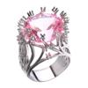Anillo de cristal rosa con incrustaciones de diamantes en forma de rama exagerada y creativa de Hecheng, ideal para mujeres en Europa y Estados Unidos.