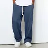 Calça Casual Esportiva Masculina de Malha Waffle Tendência Outono/Primavera com Caimento Solto e Perna Larga