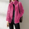 Abrigo de invierno para mujer, engrosado con forro polar, forro polar de coral de doble cara, cuello alto, sudadera cálida, cárdigan elegante, top de forro polar con cremallera