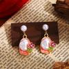 Brincos Pingente Flor Pérola Barroca Vintage Francesa Esmalte Luxo Leve Jardim Monet Brincos Elegantes