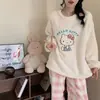 [Colección] Pijamas de otoño e invierno para mujer, cálido conjunto de franela de manga larga de forro polar de coral, ropa de estar linda y elegante