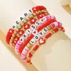 Pulsera Simple de Nuevo Diseño para el Día de San Valentín Transfronteriza para Niñas, Diseño Exquisito, Pulsera de Corazón de Amor, Cuentas de Letras Apilables, Venta al por Mayor