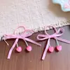 Laço de Cabelo Cereja Doce Estilo Coreano, Presilha Lateral para Meninas, Faixa de Cabelo de Tecido Xadrez, Grampo de Cabelo Fofo