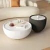 Mesa de Centro de Lujo Pequeña Moderna Estilo Crema de Piedra Sinterizada con Tazones Grandes y Pequeños, Mesa Lateral Redonda Creativa para el Hogar