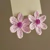 Pendientes de Flor Tejida Estilo Resort Vacacional Romano para Mujer, Clips para Orejas, Pendientes Elegantes de Gama Alta, Clavos Exagerados de Playa