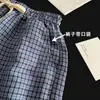 Conjunto de pijama de verano para mujer con copas en el pecho, top sin mangas de algodón a cuadros con letras blancas y nubes, shorts y pantalones largos para casa