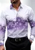 Camisa masculina de manga comprida com estampa de floco de neve em degradê branco e verde, perfeita para o Natal, festas de fim de ano e uso casual do dia a dia.